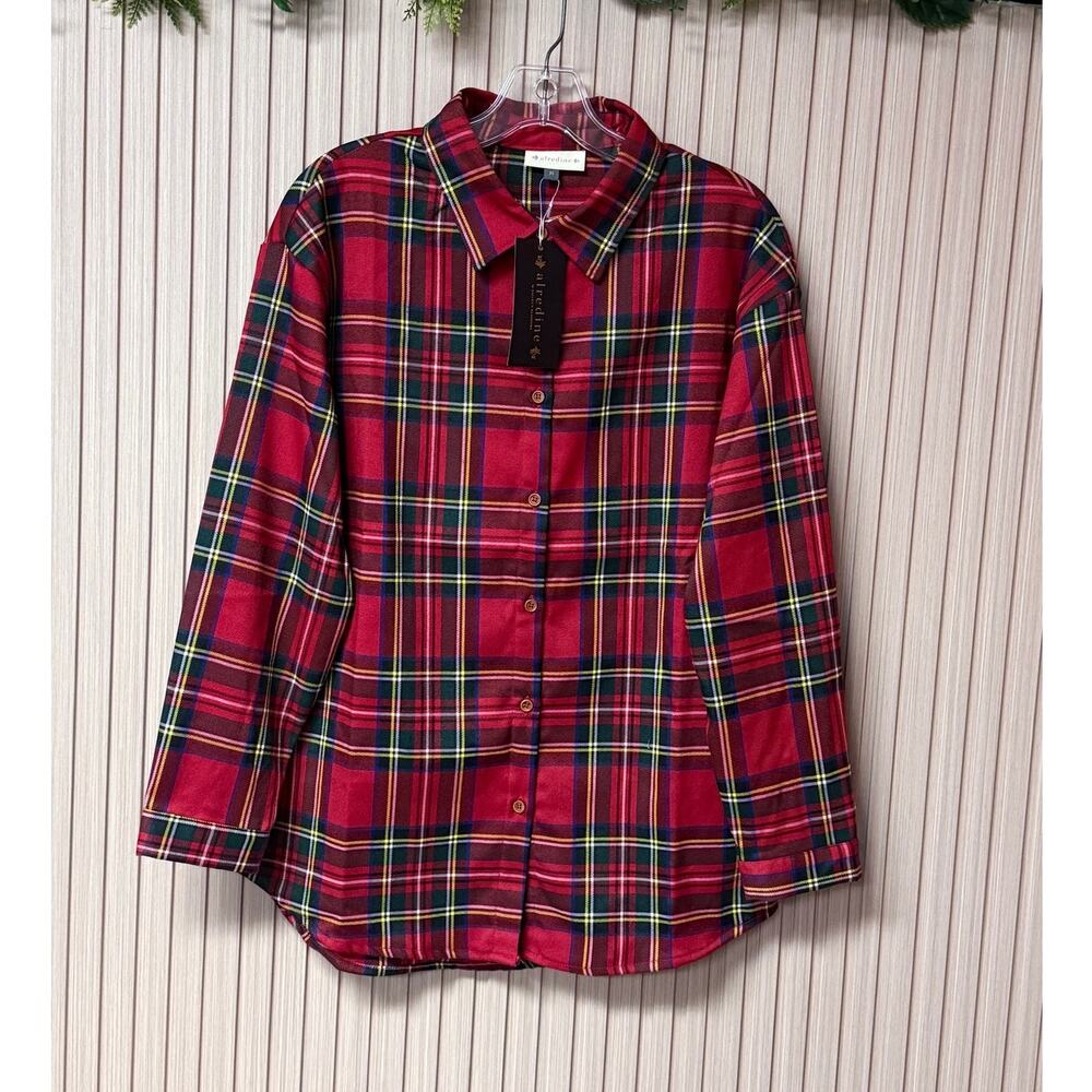 Alredine Bailey's Blossoms Plaid Shirt Women's M Red Tartan Button Down